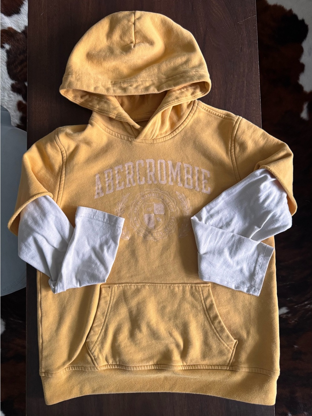 abercrombie kids Yellow Layered Hoodie with White Built-In Sleeves
